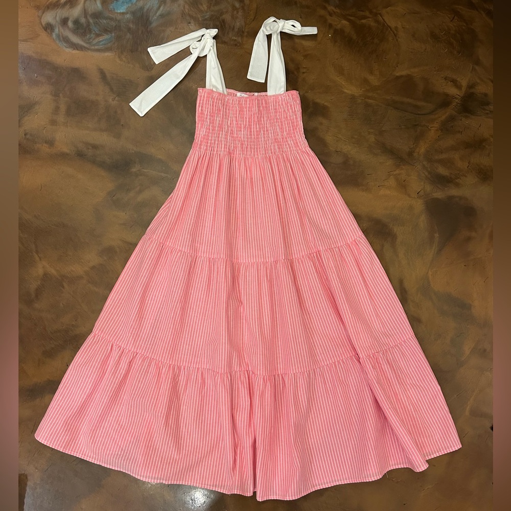MEET ME IN SANTORINI - Pink Smocked Midi Dress NWT